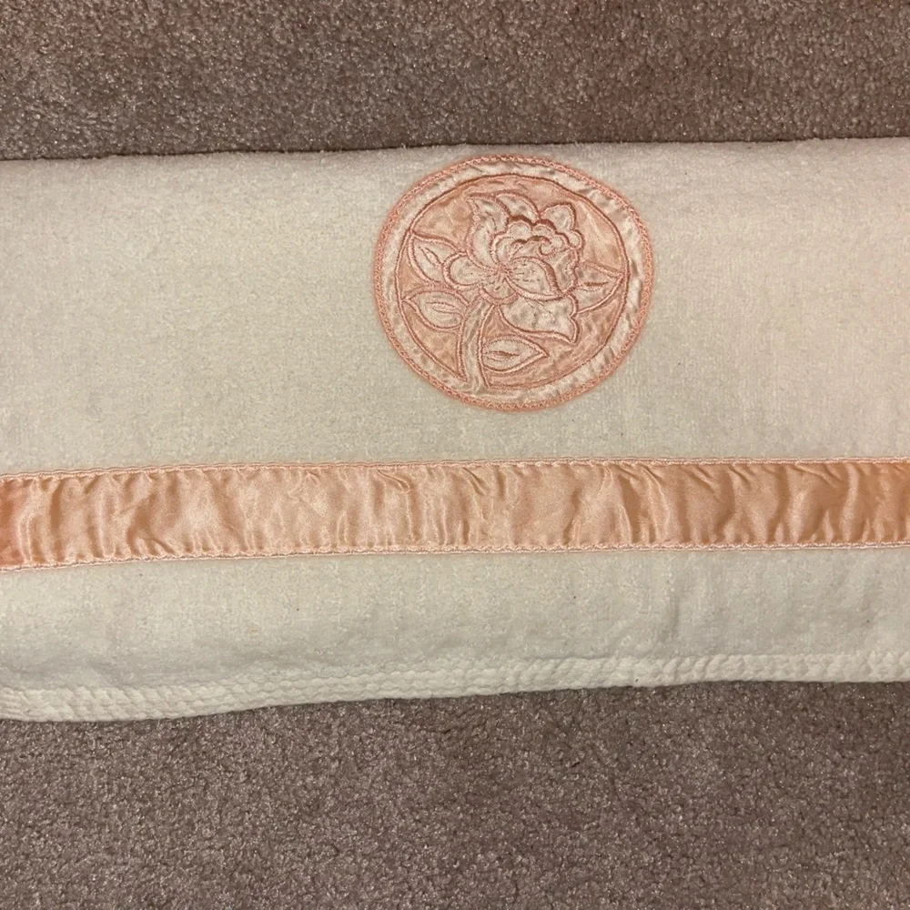 3 Embroidered Hand Towels: 30”x16” White w/Pink Trim: Vintage 1978